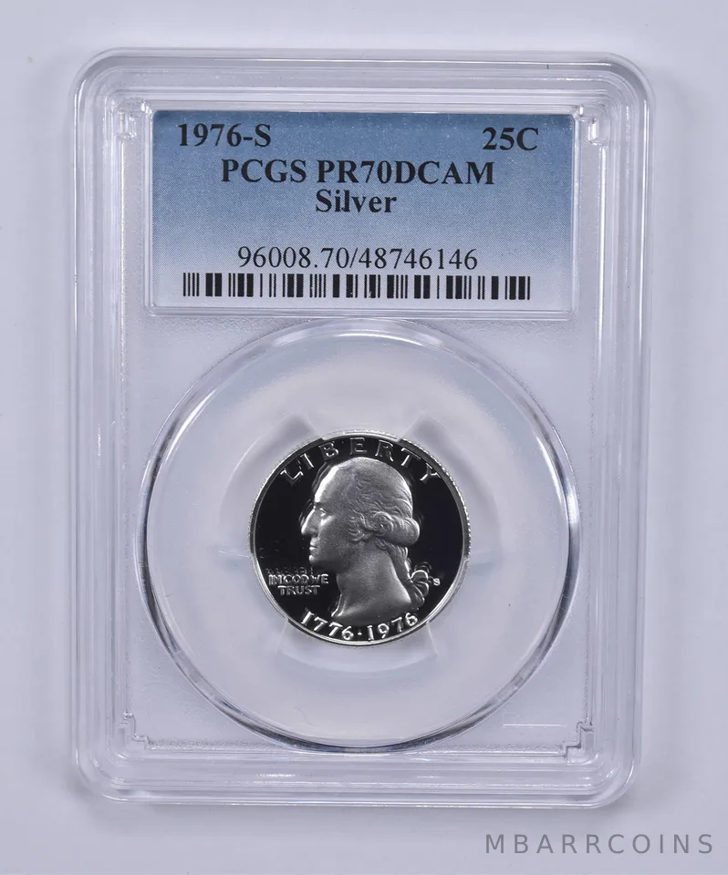 1976-S Washington Quarter Silver PR70 DCAM PCGS Blue Label