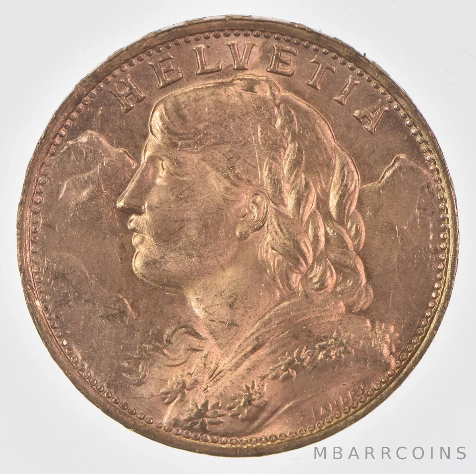 1947 Switzerland 20 Francs Gold
