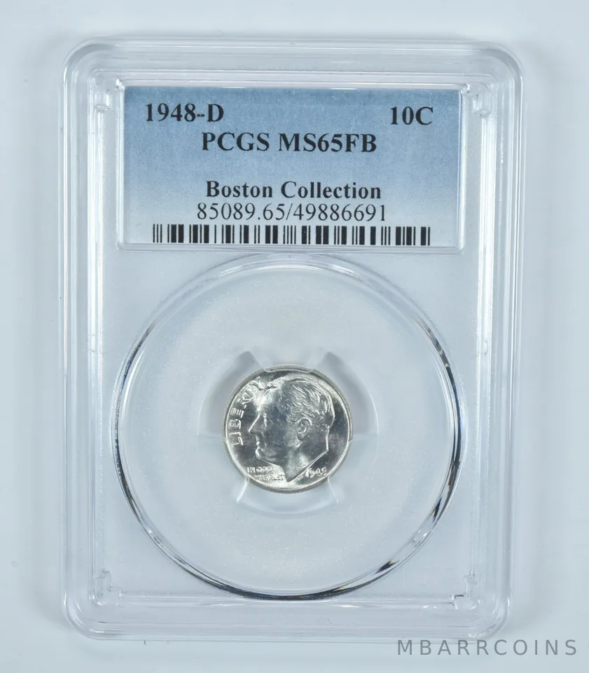 1948-D Roosevelt Dime Boston Collection MS65 FB PCGS Blue Label