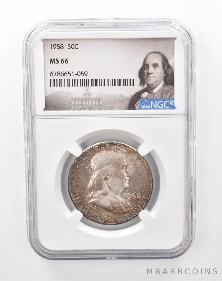 1958 Franklin Half Dollar MS66 NGC Beautiful Tone *1259