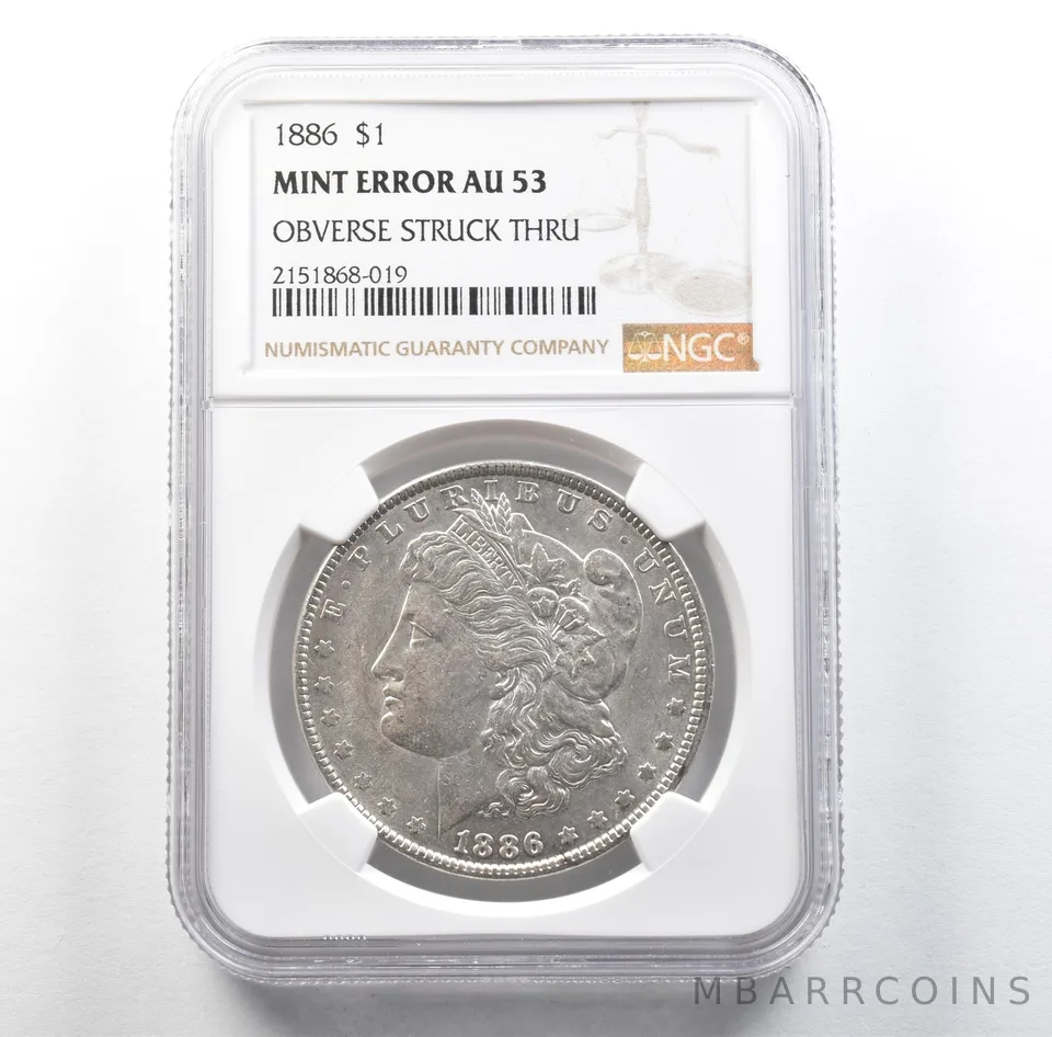 1886 Morgan Silver Dollar Mint Error Obverse Struck Thru AU53 NGC *3181