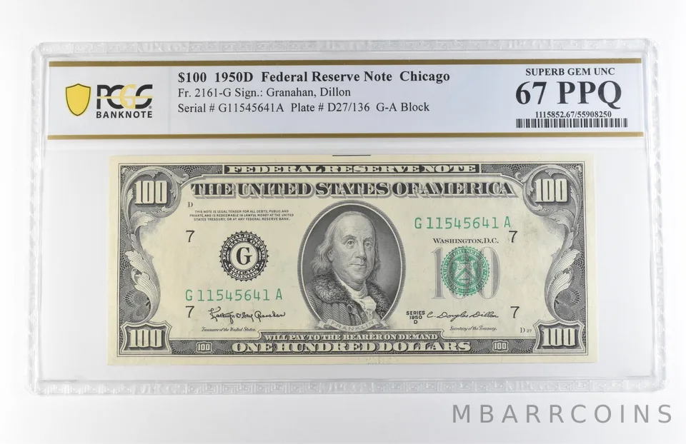 1950 D $100 Chicago IL FRN Fr#2161-G Superb Gem Unc 67 PPQ PCGS *7878