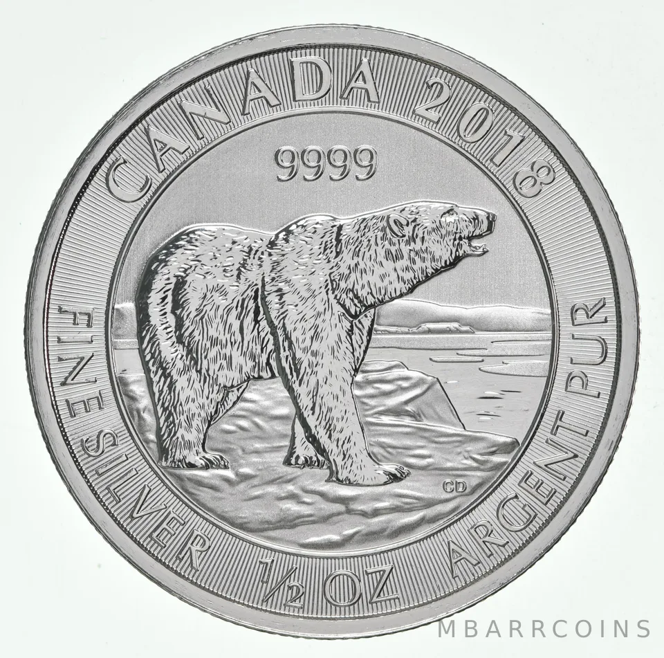 2018 Canada 2 Dollars Silver Polar Bear 1/2 Oz .999 Silver