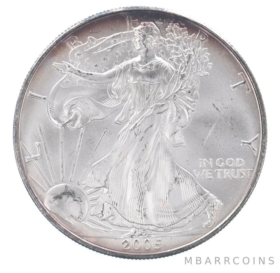 Beautiful Toned - 2005 American Silver Eagle 1 Troy Oz .999 Fine Silver *053
