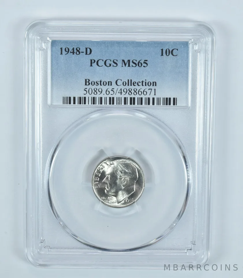 1948-D Roosevelt Dime Boston Collection MS65 PCGS Blue Label