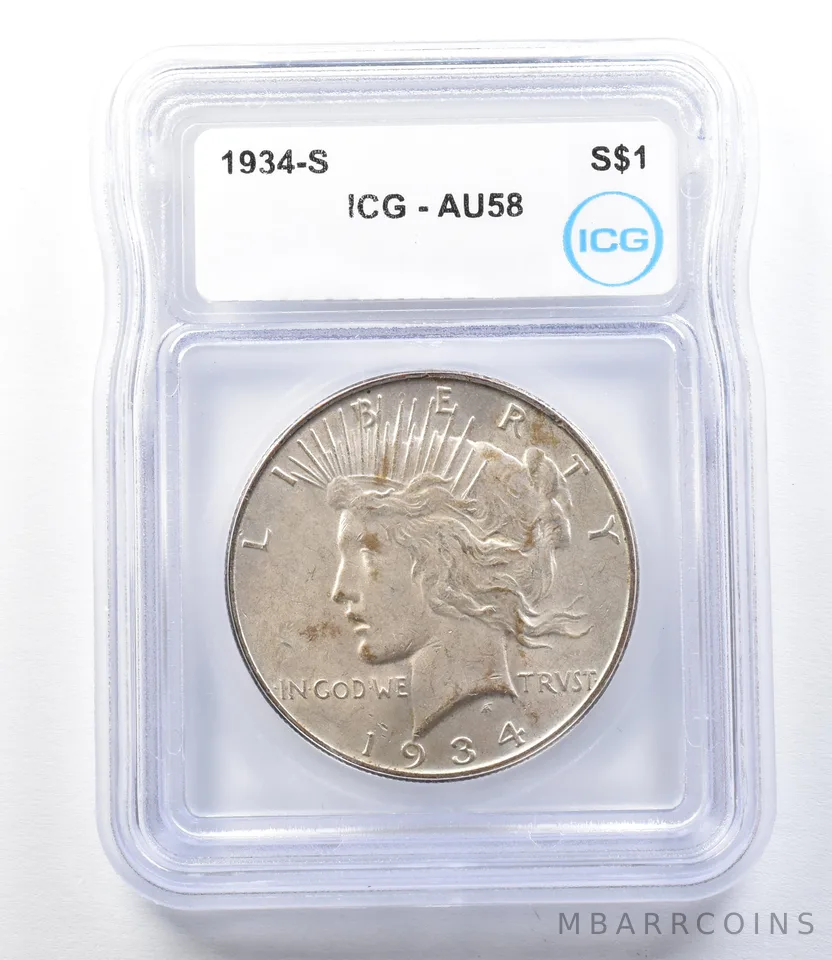 1934-S Peace Silver Dollar AU58 ICG *8851