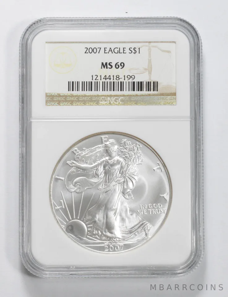 2007 American Silver Eagle MS69 NGC Brown Label