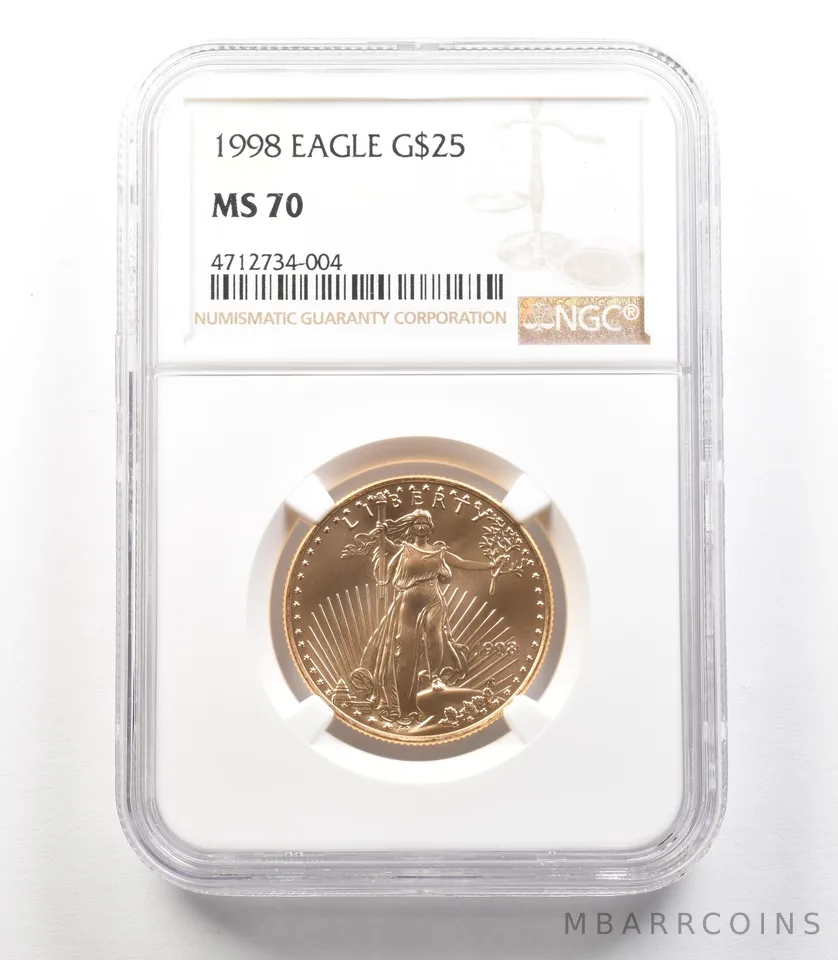 1998 $25 American Gold Eagle 1/2 Oz Gold MS70 NGC