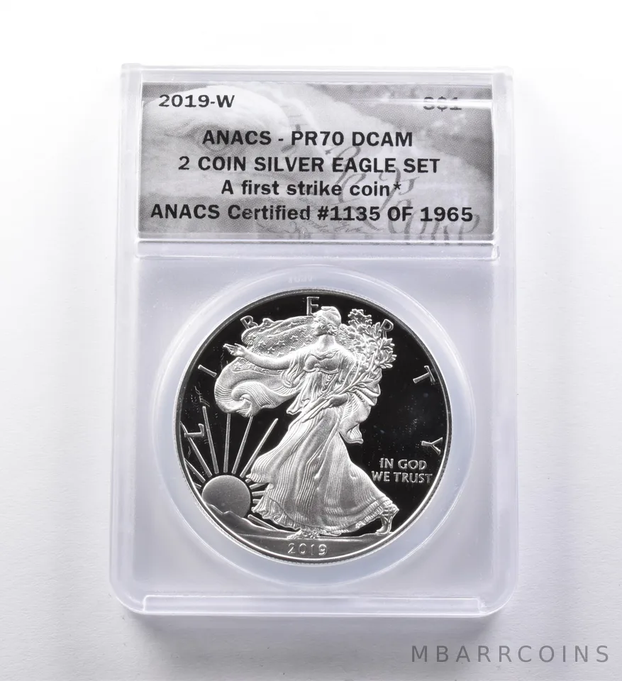 PR70 DCAM 2019-W American Silver Eagle 2 Coin Silver Eagle Set FS ANACS a3007