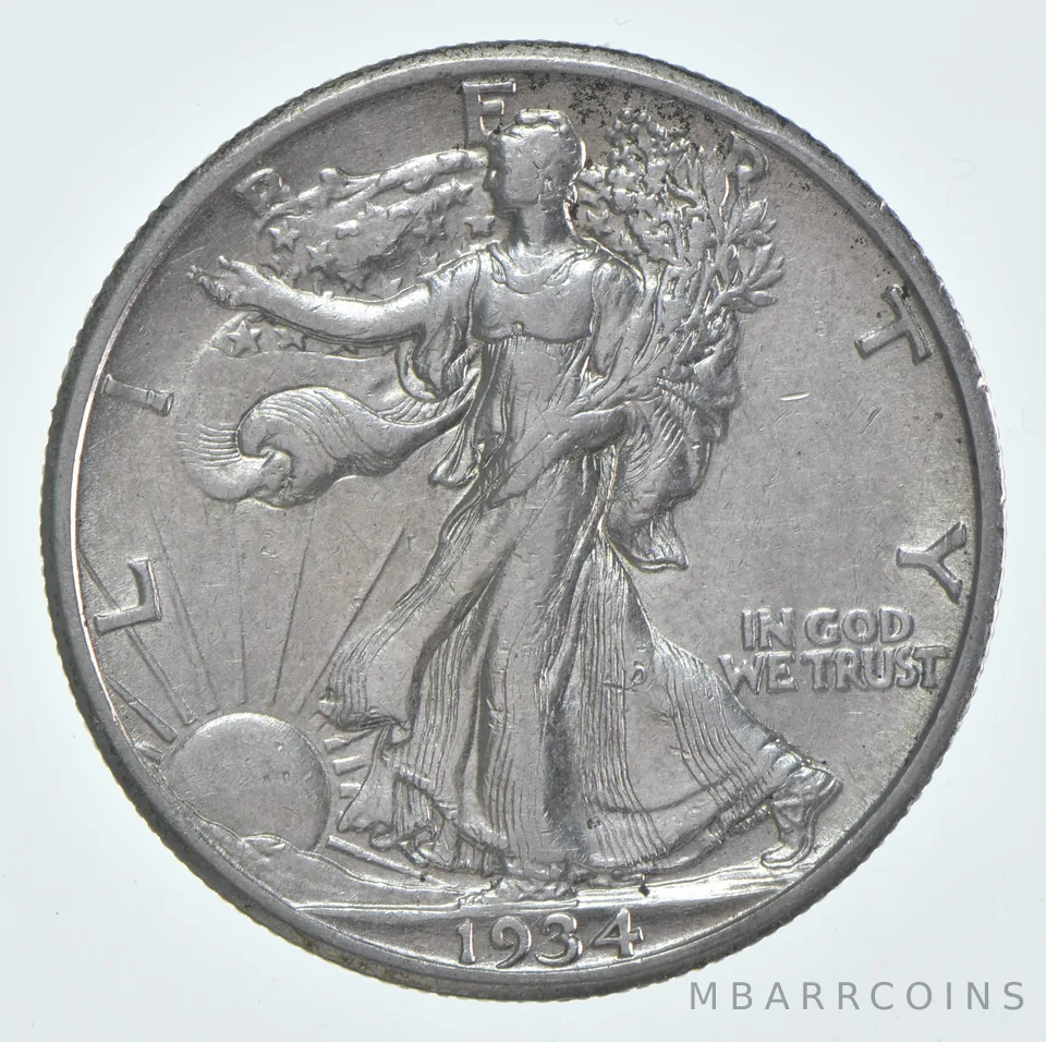 AU 1934-S Walking Liberty Half Dollar Almost Unc 90% Silver (1pc)