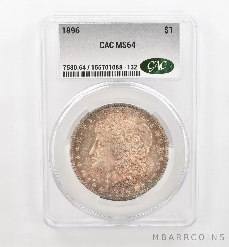 1896 Morgan Silver Dollar MS64 CAC CACg Beautiful Tone *0478