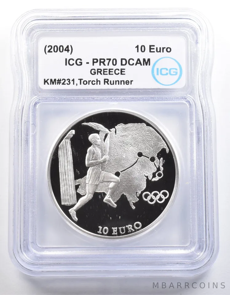 (2004) Greece 10 Euro Olympic Torch Runner KM#231 PR70 DCAM ICG *4057