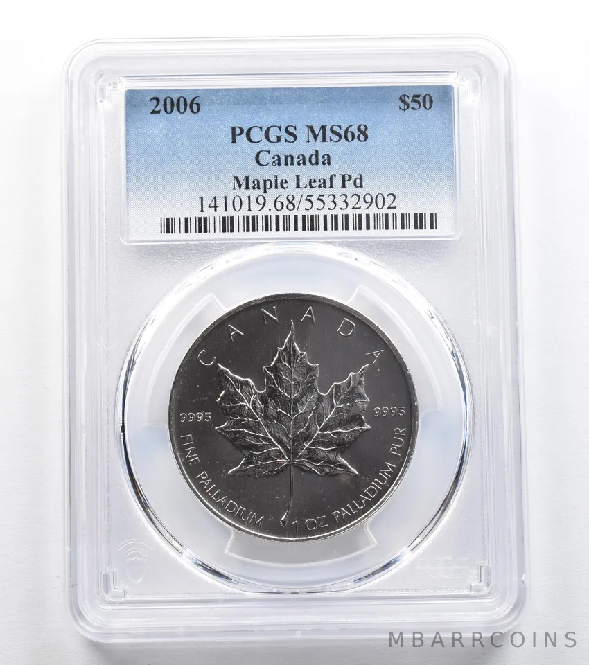 2006 Canada 50 Dollar Palladium Maple Leaf 1 Oz Palladium MS68 PCGS