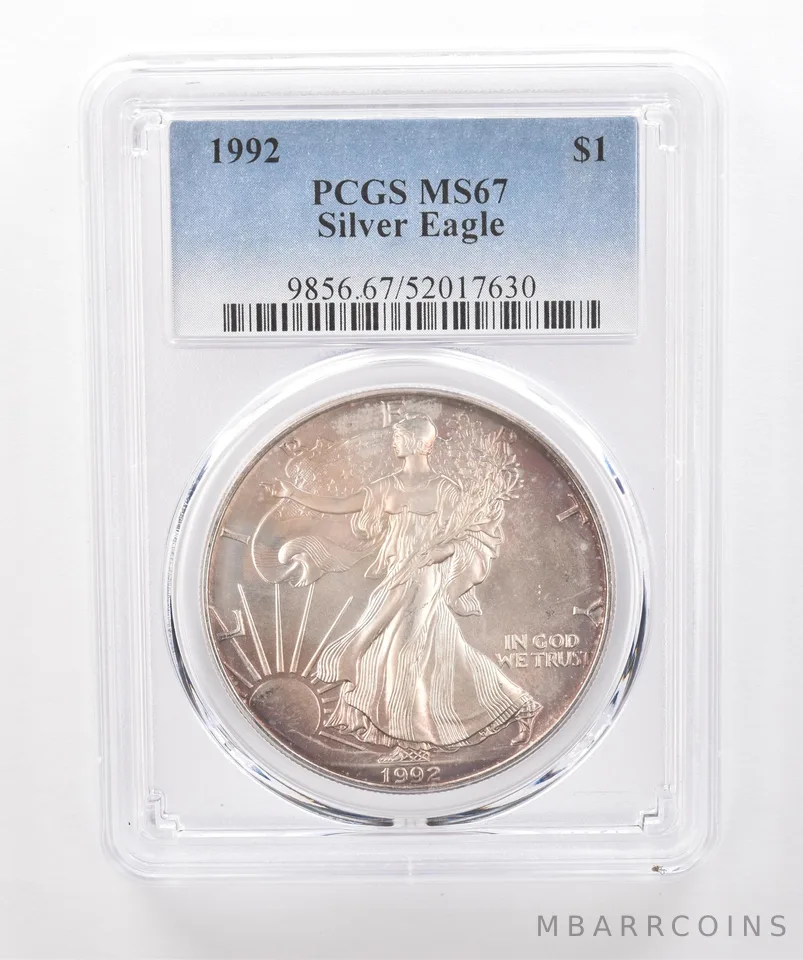 1992 American Silver Eagle MS67 PCGS Beautiful Tone *2002