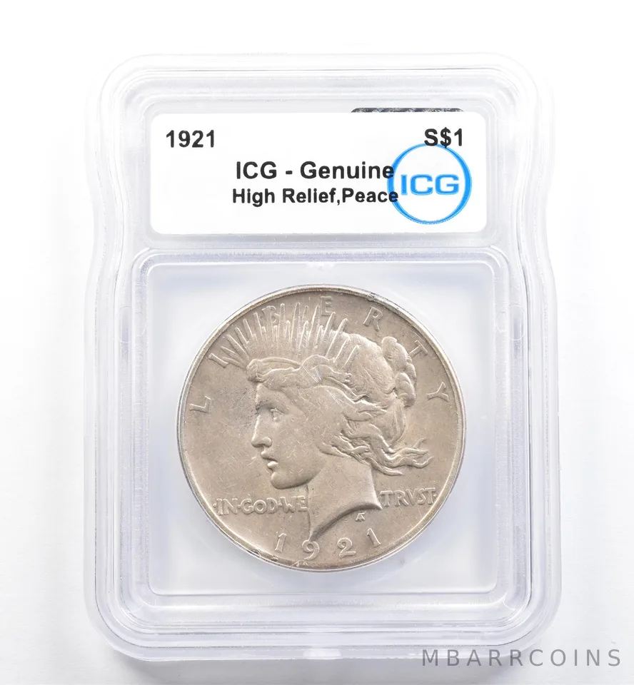 1921 Peace Silver Dollar High Relief Genuine ICG *9884