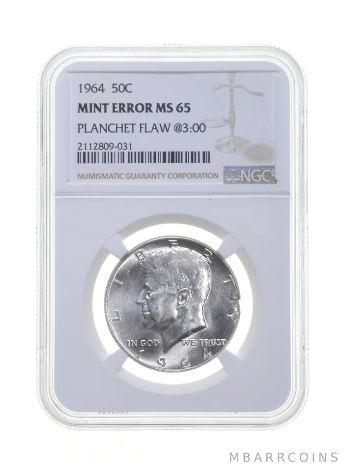 MS65 MINT ERROR 1964 Kennedy Half Dollar Planchet Flaw @3:00 - Graded NGC *4247