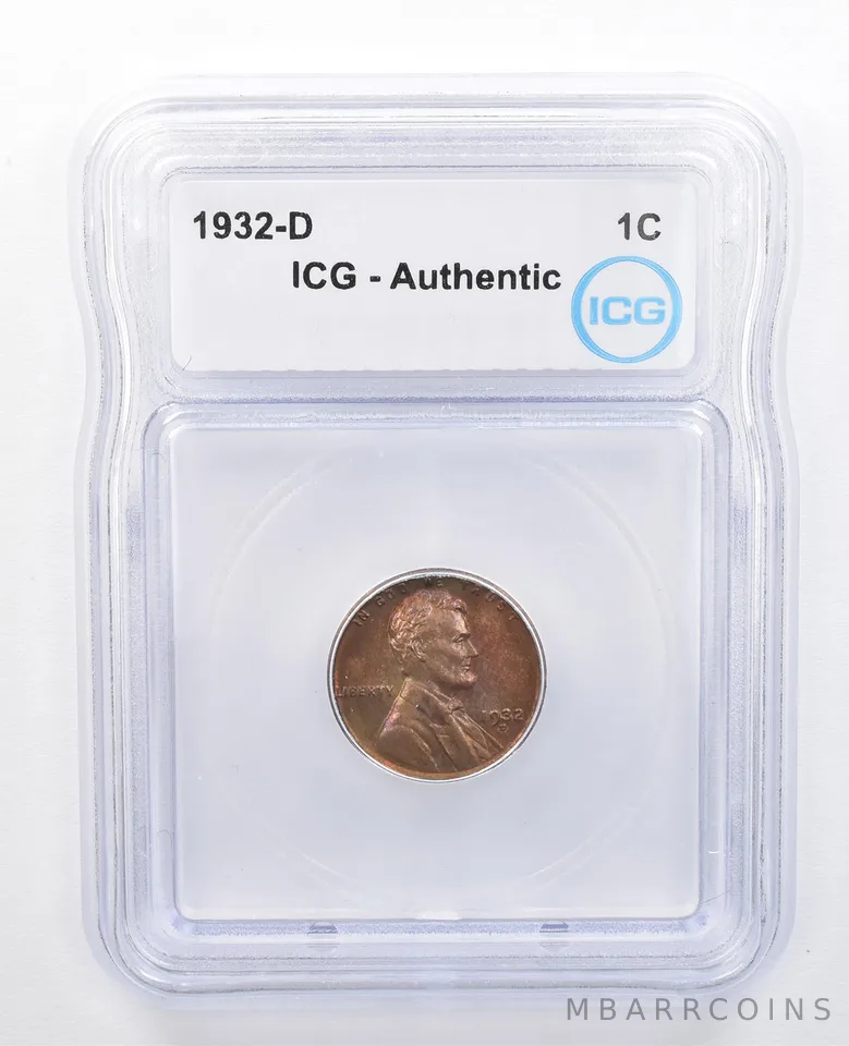 1932-D Lincoln Wheat Cent Authentic ICG Rainbow Tone *7644