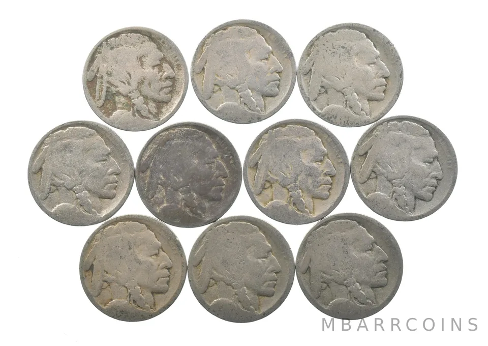 Lot 10 5c RAISED GROUND 1913 Buffalo Nickels First Year Issue! May be P/D/S *618