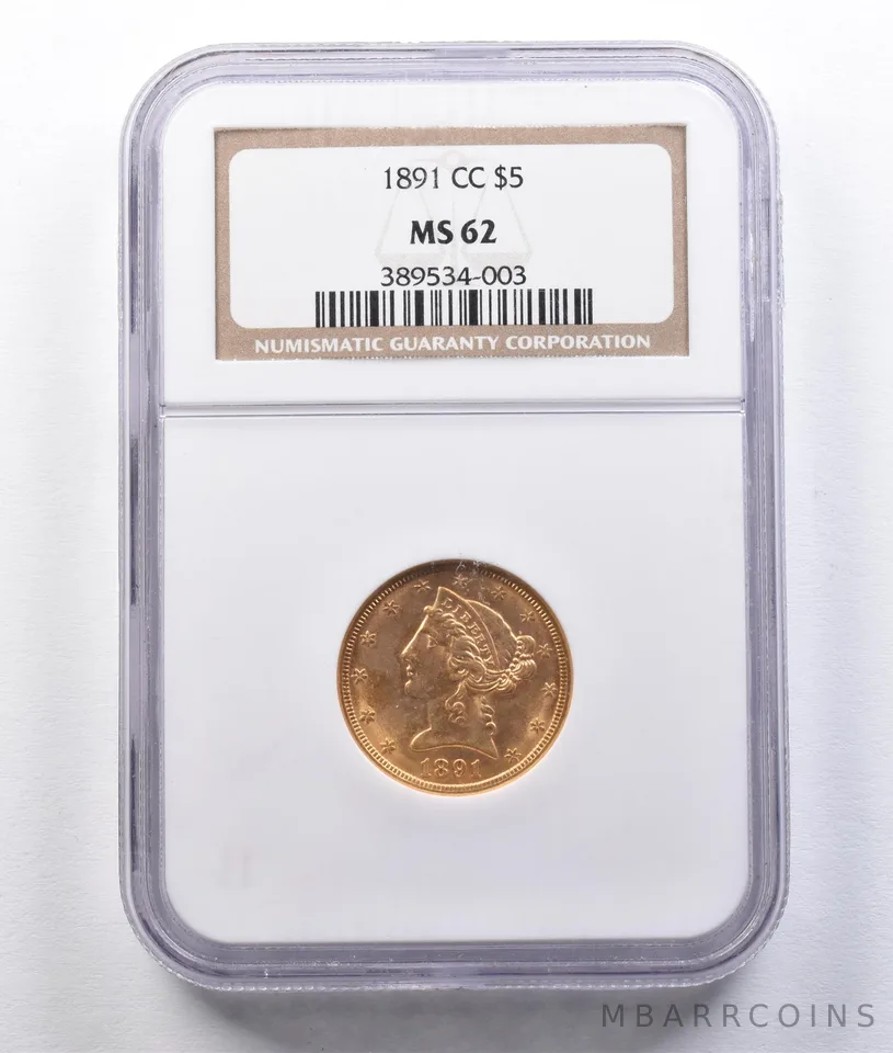 1891-CC $5 Liberty Head Gold Half Eagle MS62 NGC *2933