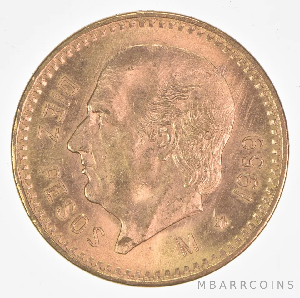 1959 M Mexico 10 Pesos Gold Coin