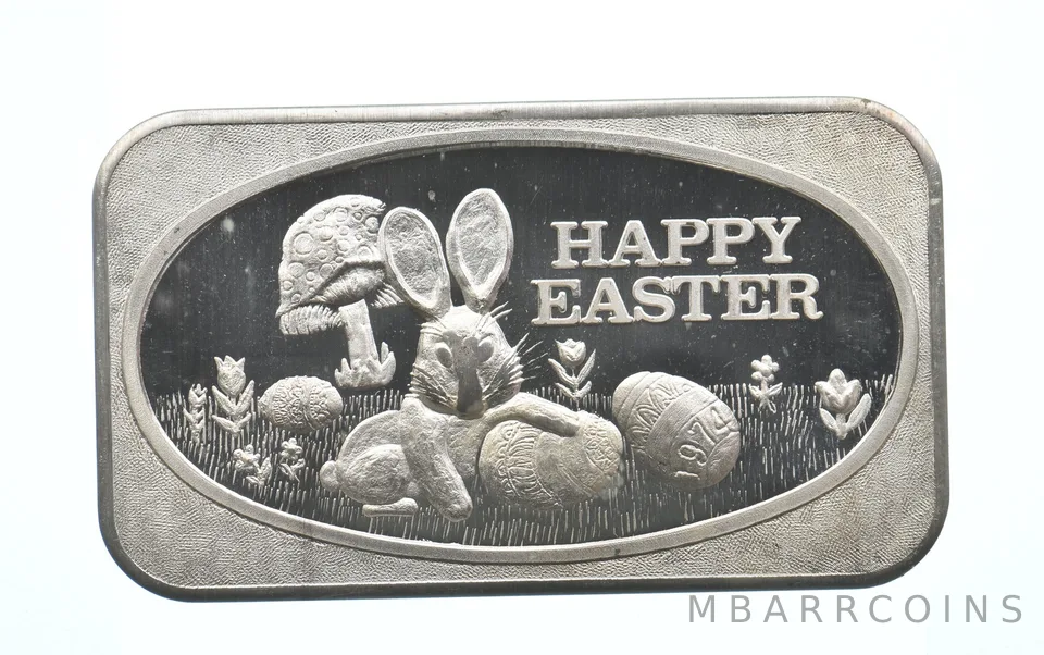 1974 1 Troy Oz Silver Art Bar Easter US Silver Corporation *9727