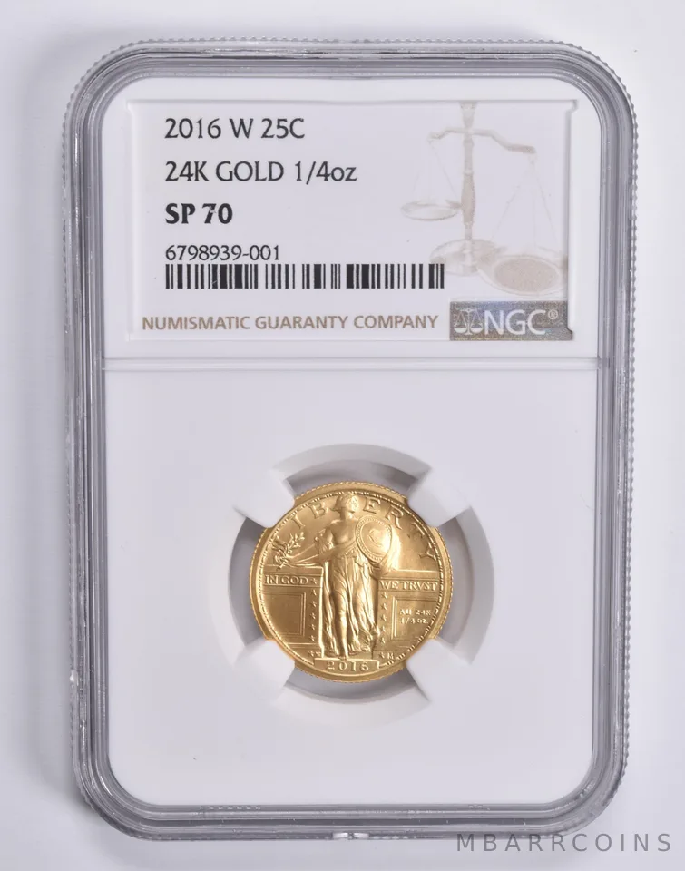 2016-W Gold Standing Liberty Quarter SP70 NGC Brown Lbl 1/4 Oz 24K