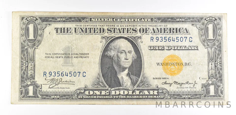 1935 A $1 Silver Certificate North Africa Yellow Seal Fr#2309 WWII *9369