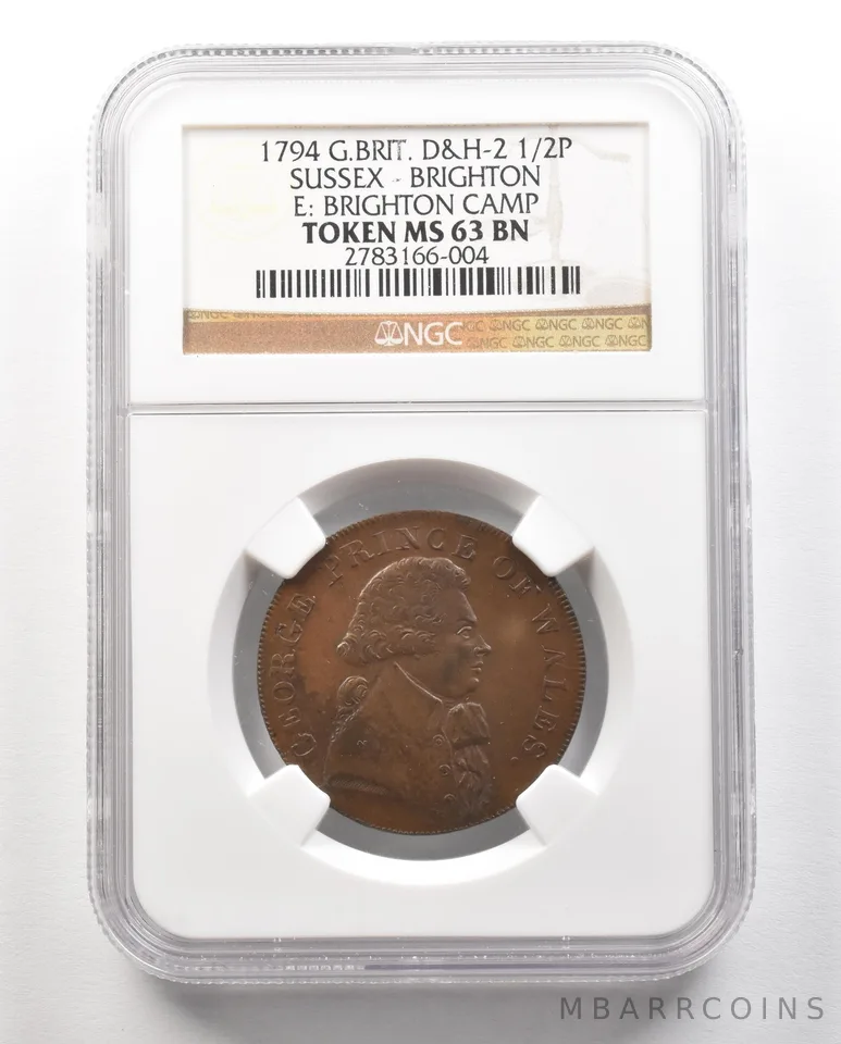 1794 G. Britain D&H-2 1/2 Penny Sussex-Brighton Token MS63 BN NGC a4726