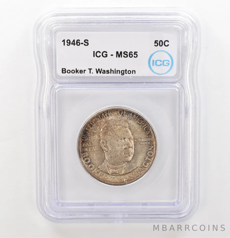 1946-S Booker T Washington Commemorative Half Dollar MS65 ICG Nice Tone a3904