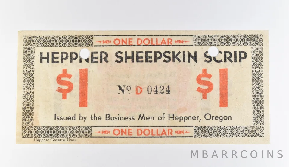 1934 $1 Heppner OR Sheepskin Scrip *9746