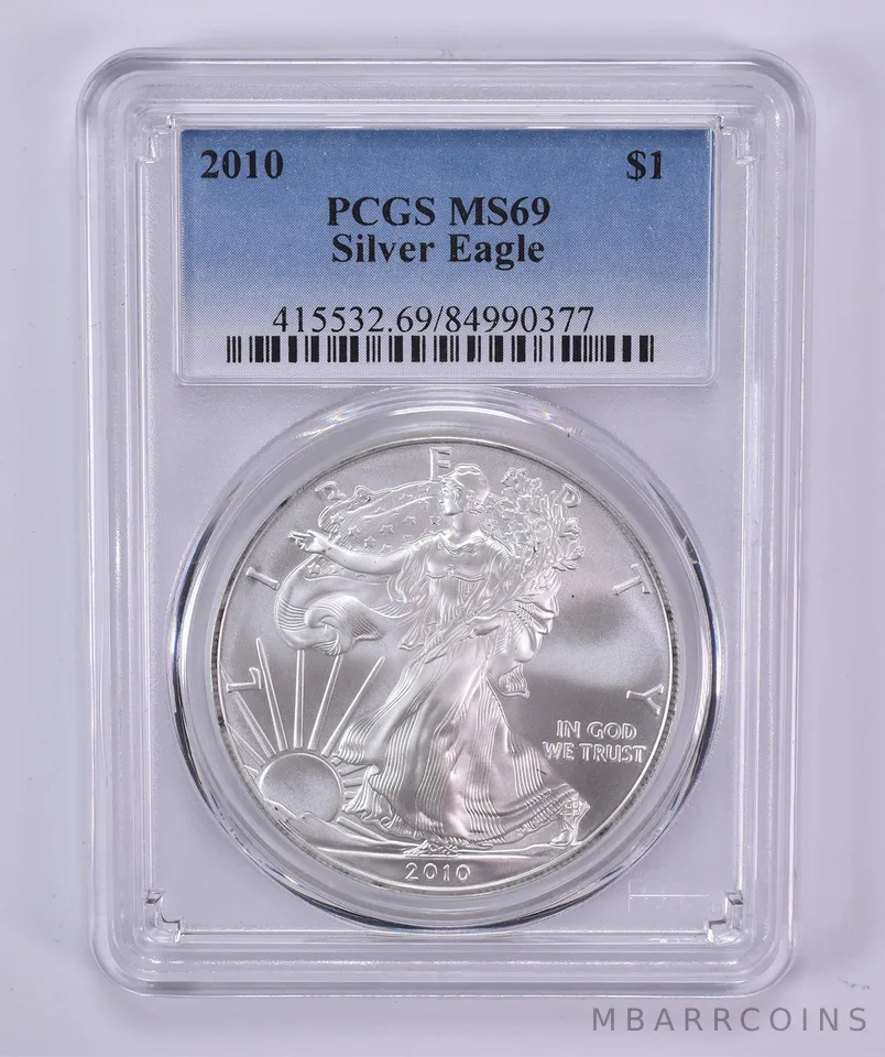 2010 American Silver Eagle 1 Oz MS69 PCGS Blue Label