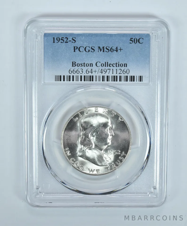 1952-S Franklin Half Dollar Boston Collection MS64+ PCGS Blue Label