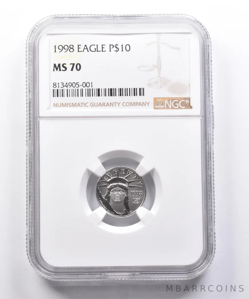 MS70 1998 $10 American Platinum Eagle 1/10 Oz Platinum NGC *4941
