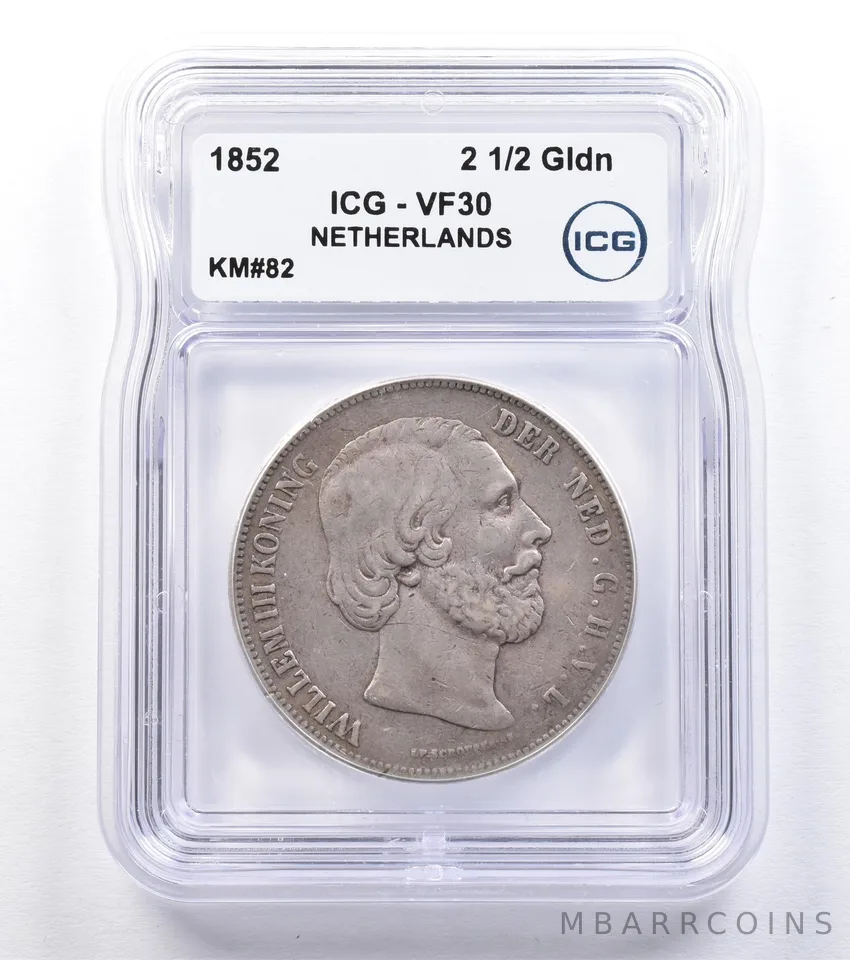 1852 Netherlands 2 1/2 Gulden KM#82 VF30 ICG *1792