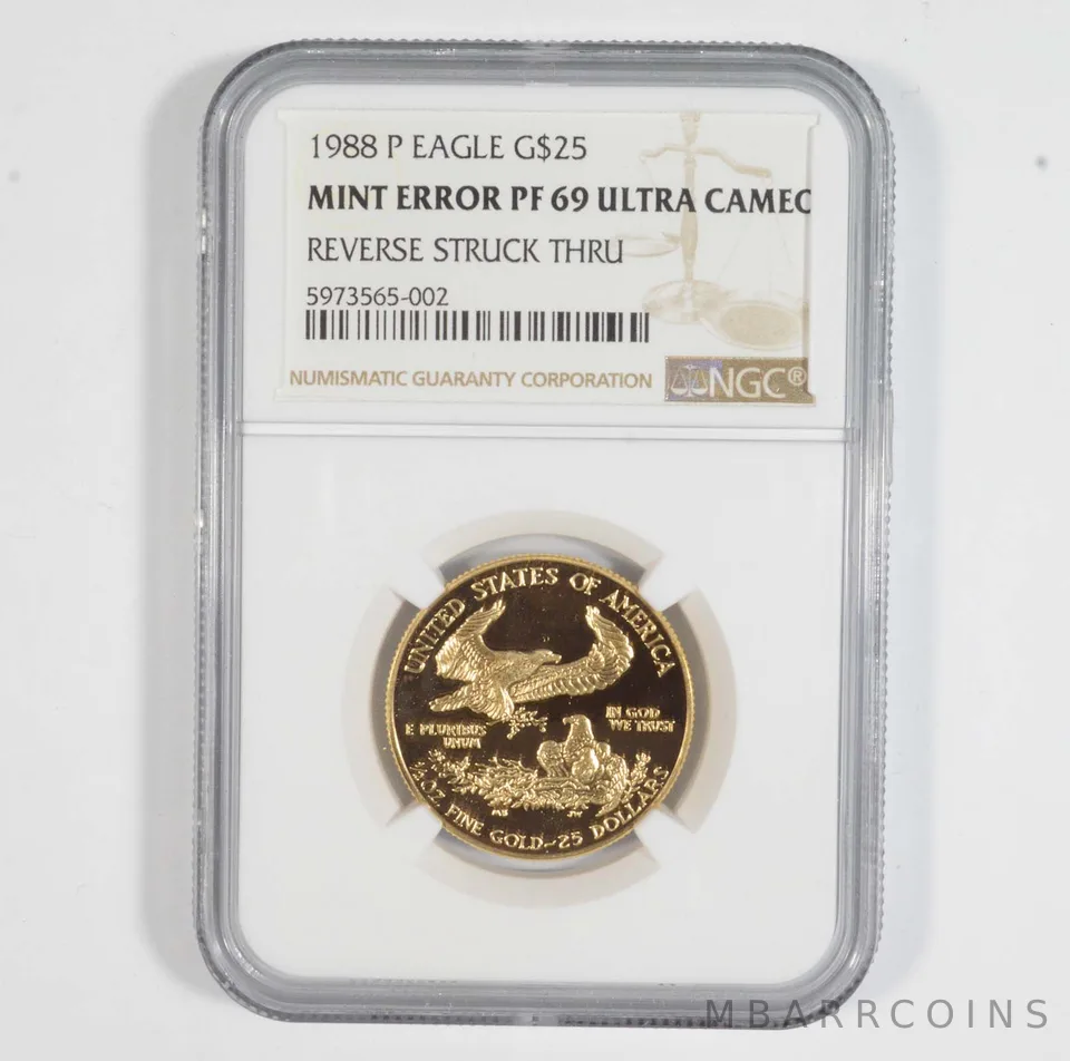 Mint Error PF69 1988-P $25 American Gold Eagle Reverse Struck Thru NGC *7190