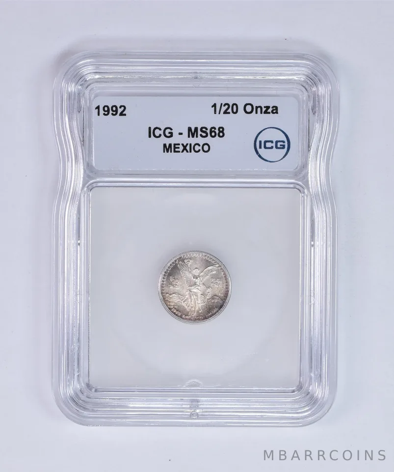 1992 Mo Mexico 1/20 Onza Silver Libertad MS68 ICG Beautiful Tone *8021