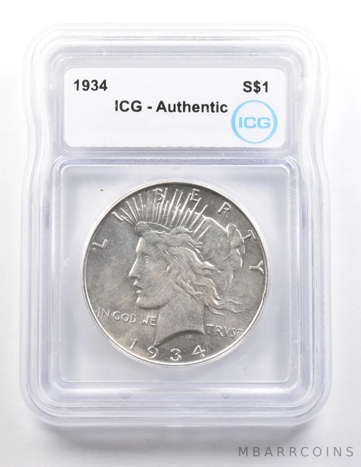 1934 Peace Silver Dollar Authentic ICG *3695