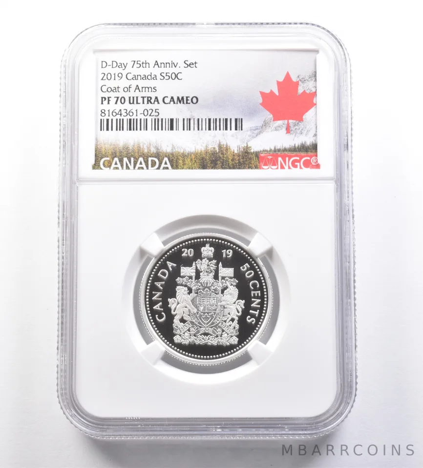 2019 Canada 50 Cents Silver D-Day 75th Set Coat Of Arms PF70 NGC a7131