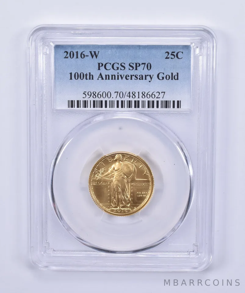 2016-W Gold Standing Liberty Quarter SP70 PCGS 1/4 Oz 100th Anniversary