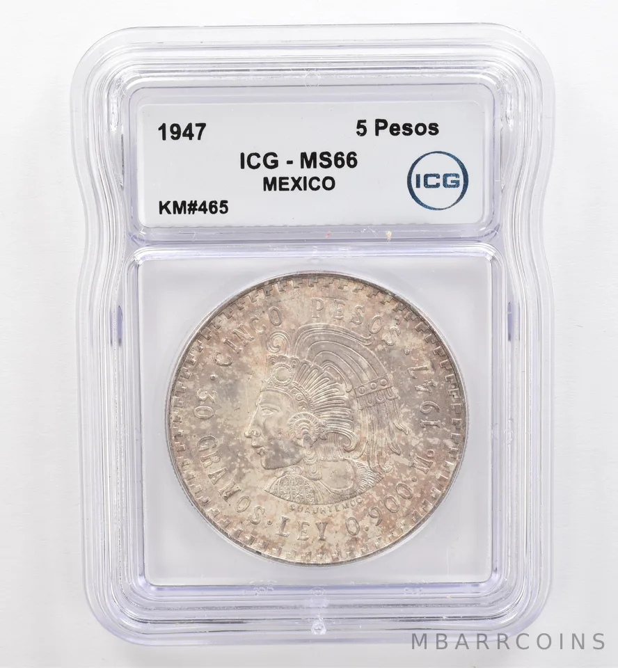 1947 Mo Mexico 5 Pesos KM#465 MS66 ICG Beautiful Tone *9493