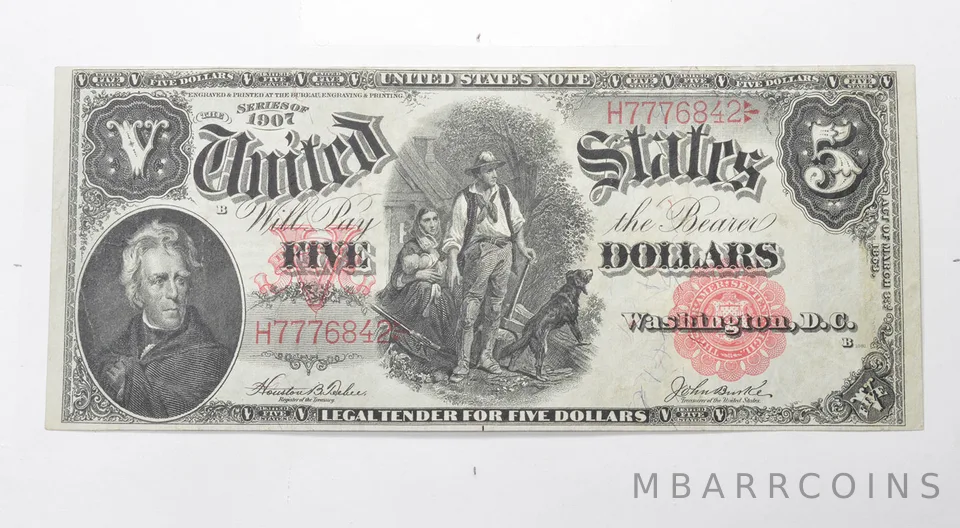 1907 $5.00 Washington, D.C. - WoodChopper - United States Large Note a9623