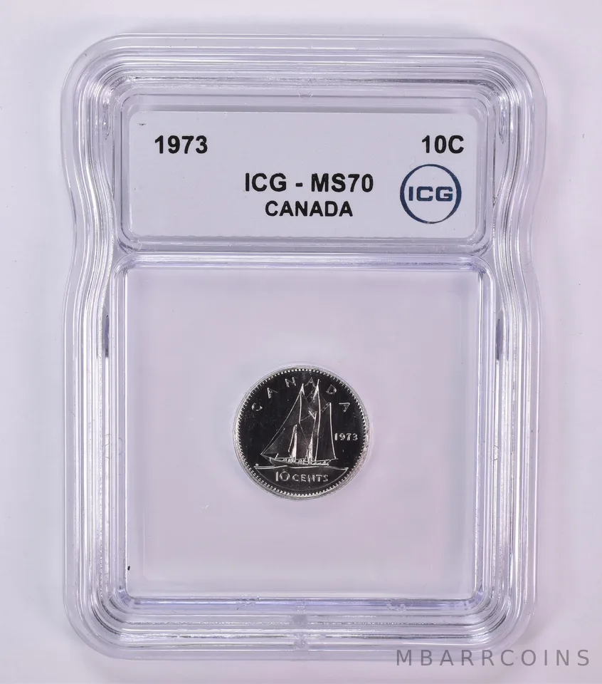 1973 Canada 10 Cents Bluenose MS70 ICG