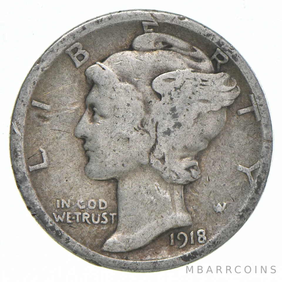 G+ 1918-D Mercury 90% Silver Dime