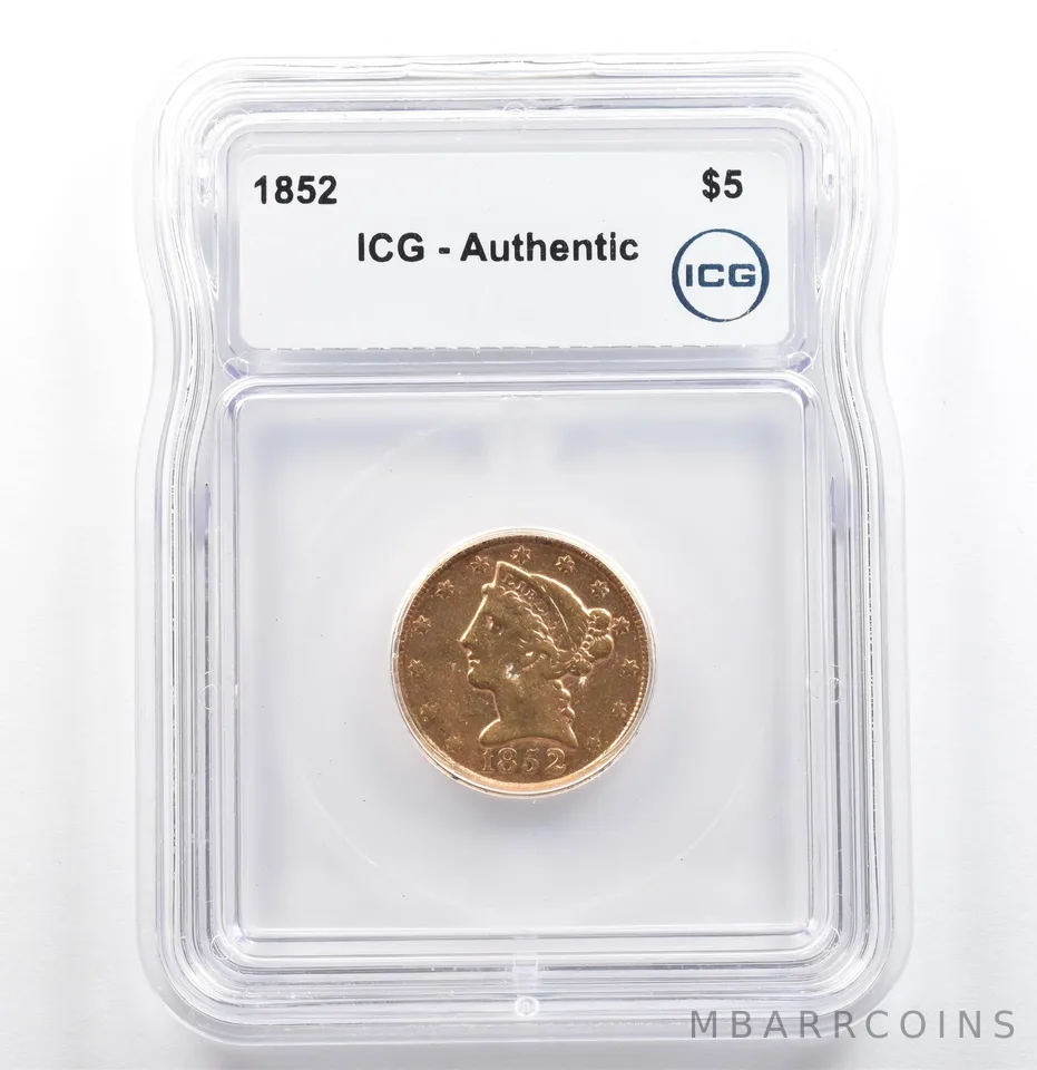 1852 $5 Liberty Head Gold Half Eagle Authentic ICG *6819