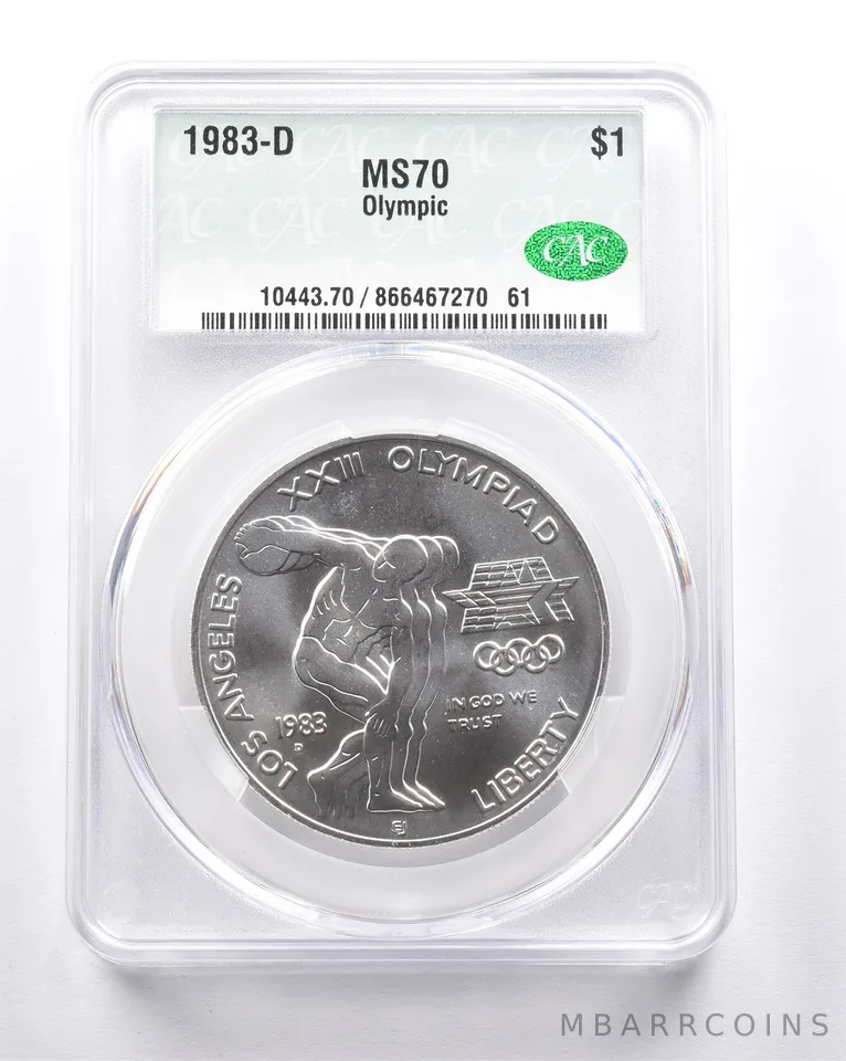 MS70 1983-D Olympic Discus Commemorative Dollar CAC CACG a6264