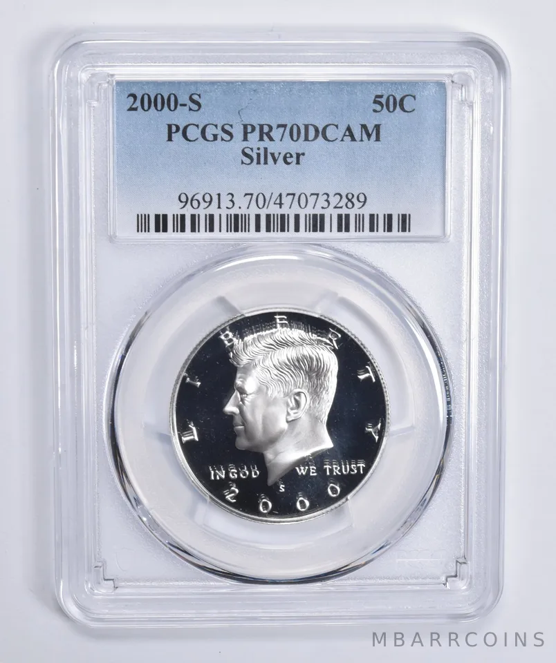 2000-S Kennedy Half Dollar Silver PR70 DCAM PCGS Blue Lbl