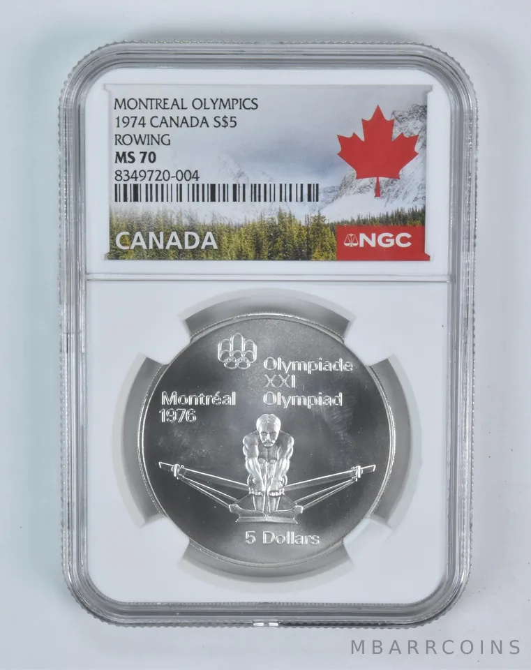 1974 Canada 5 Dollars Silver Olympic Rowing MS70 NGC Canada Lbl