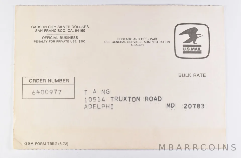 GSA Bid Request Card - Historical Morgan Dollar Sale CC Carson City *5350