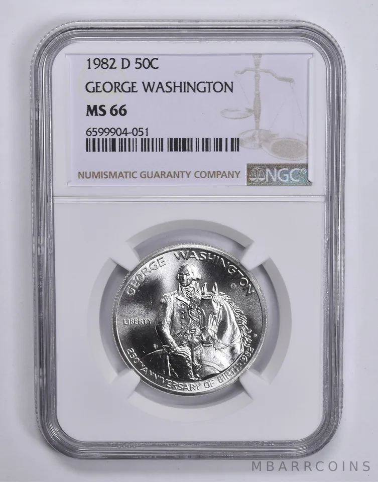 1982-D George Washington Commemorative Half Dollar MS66 NGC Brown Lbl