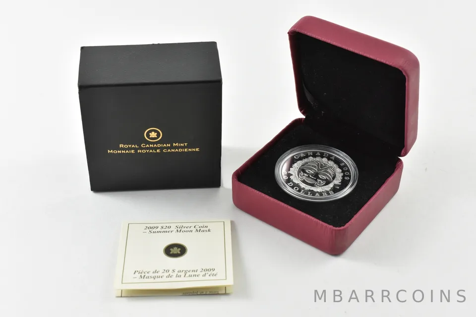 2009 Canada 20 Dollar Silver Summer Moon Mask W/ OGP *1609